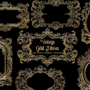 Vintage Gold Rahmen Clipart - alte antike Zierrahmen Clip Art, png kommerzielle Nutzung sofortiger Download Rahmen Ornament, Hochzeit Grafiken