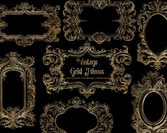 Vintage Gold Frames Clipart – Ornamental Frame Graphics (PNG Digital Download)
