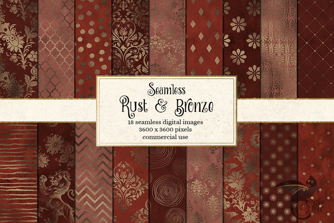 Rust and Bronze Digital Paper, Red and Copper Bronze Seamless Patterns ...