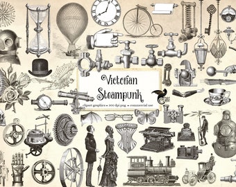 Victorian Steampunk Clipart – Antique Objects & Overlays (PNG Digital Download)