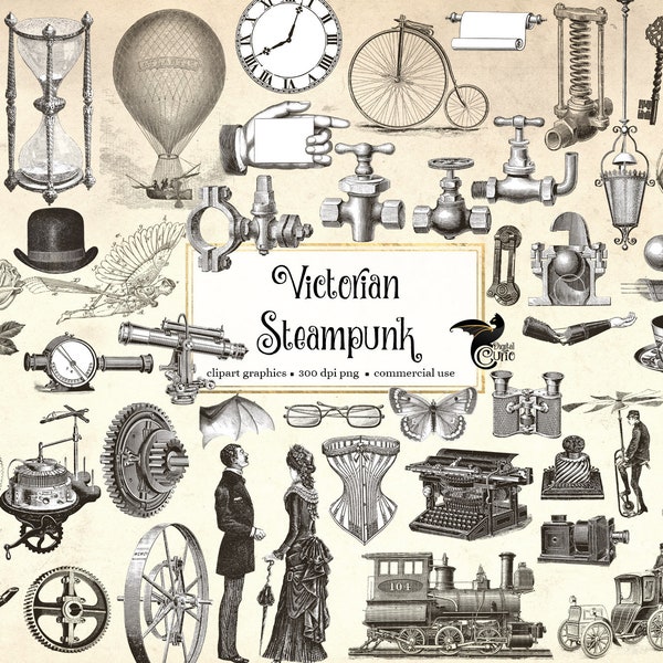 Victorian Steampunk Clip Art - vintage antique objects and overlays in png format instant download for commercial use