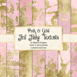 Pink and Gold Foil Flake Textures - printable foil backgrounds and textures for instant download commercial use