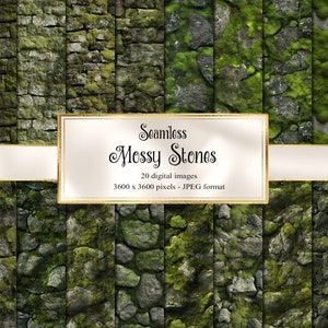 Papel Digital de texturas de piedras cubiertas de musgo, fondo de tablones de madera de papel de álbum de recortes imprimible de pared cubierta de maleza antigua rústica sin costura
