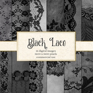 Schwarze Spitze digitales Papier, Spitze Hintergründe, viktorianische Gothic Grunge Texturen, digitale schwarze Spitze druckbare Scrapbook Papier