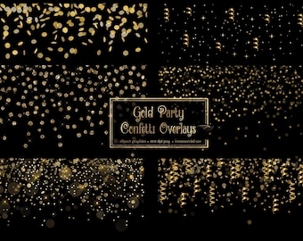 Goldene Party Konfetti Overlays, PNG Goldenes Funkeln und Glitzer Lichteffekte (PNG Clipart)