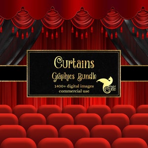Pacote de gráficos de cortinas, pacote de gráficos de clipart de teatro de luxo, gráficos de clipart com desconto para uso comercial