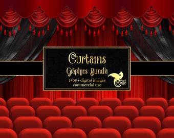 Curtains Graphics Bundle, luxury theater clipart graphics pack, discount clip art graphics for commercial use