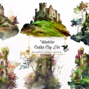 Aquarelle Châteaux Clipart - château mignon paysage paysages PNG format téléchargement instantané pour un usage commercial