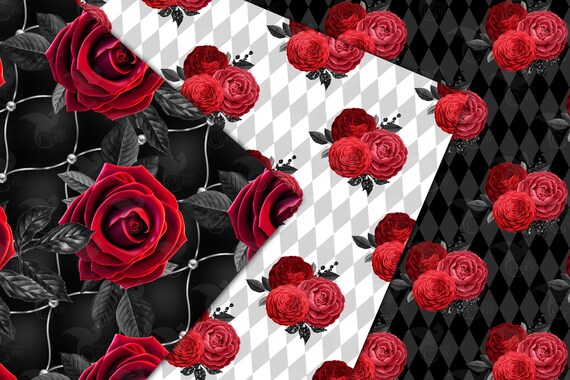 Gothic Rose Patterns Vintage Rose Seamless Outline Vector, Great