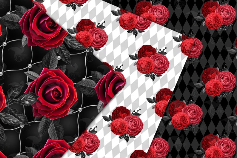 Red and Black Gothic Rose Digital Paper, Seamless Floral (digital ...
