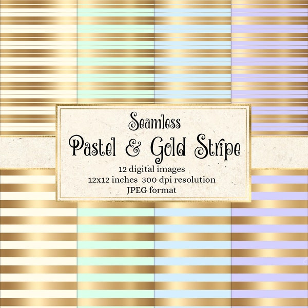 Pastel and Gold Stripes Digital Paper - seamless rainbow luxury glam pattern backgrounds instant download for commercial use