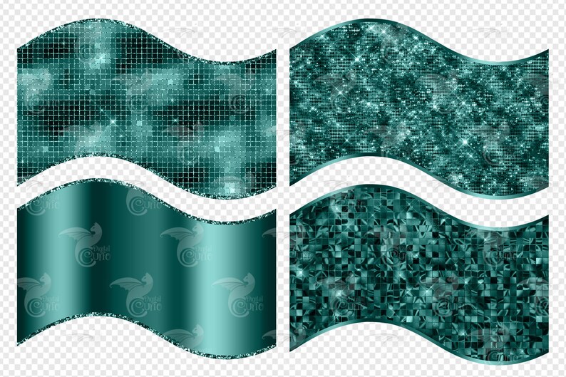 Teal Wave Borders Clipart Seamless Glitter and Foil Metallic Etsy