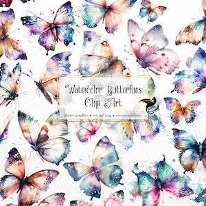 Aquarell Schmetterlinge Clipart, gemalter Schmetterling Clipart, Schmetterling Illustrationen, PNG Grafiken, Scrapbook Verzierungen kommerzielle Nutzung