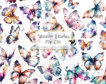 Watercolor Butterfly Clipart, PNG Graphics, Scrapbook Embellishments (Commercial Use)