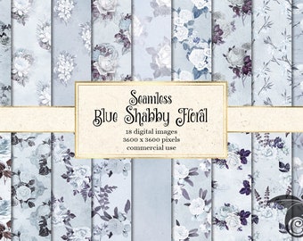 Blaues digitales Papier mit Blumen-Muster (Shabby Chic)