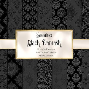 Black Damask Digital Paper, Gothic Digital Paper, seamless Victorian Backgrounds goth printable scrapbook paper