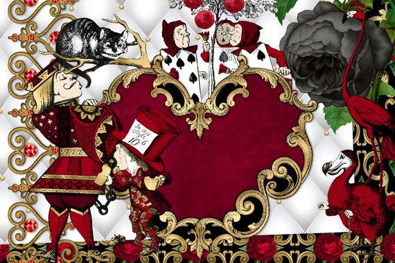 Download Queen Of Hearts Digital Scrapbook Kit Vintage Alice Etsy