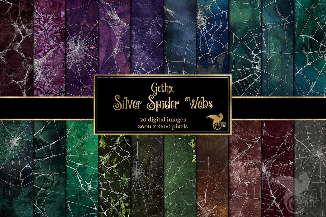 Gothic Silver Spider Web Digital Paper, Halloween Scrapbook (digital ...