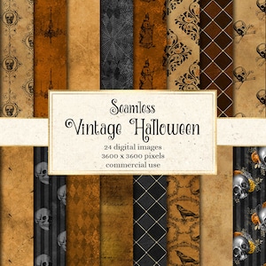Vintage Halloween Digital Paper Textures, antique skull damask and old paper backgrounds, printable halloween scrapbook paper commercial use