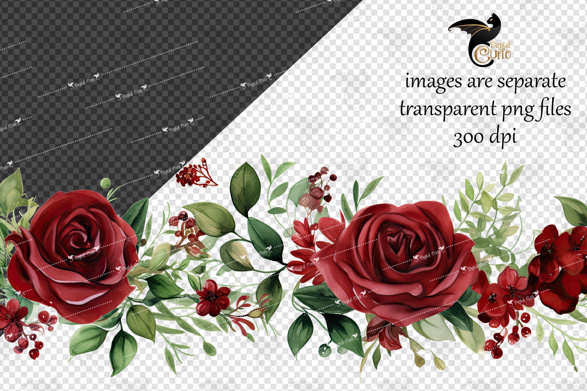 Watercolor Red Rose Borders Clipart – Seamless Floral PNG (digital ...