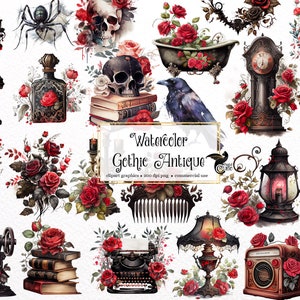 Watercolor Gothic Antique Clipart - vintage PNG format instant download for commercial use