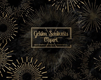 Golden Sunbursts Clipart: Retro Graphics, Digital Overlays (PNG)