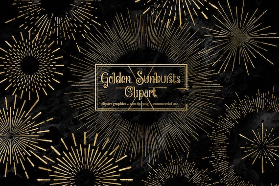 Golden Sunbursts Clipart: Retro Graphics, Digital Overlays (PNG)