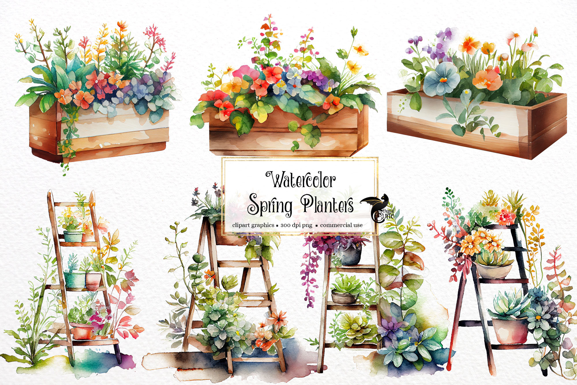 Watercolor Spring Planters Clipart Springtime Cute Planter Etsy UK