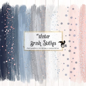 Winter Brush Strokes Clipart, with blush pink and navy blue in digital PNG format instant download for commercial use