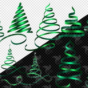 Green Ribbon Christmas Tree Clip Art Digital Holiday Glitter Png
