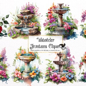 Watercolor Fountains Clipart - park fountain PNG format instant download for commercial use
