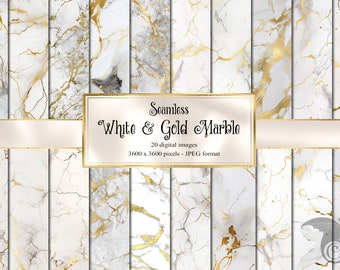White and Gold Marble Digital Paper Textures (Digital Download)