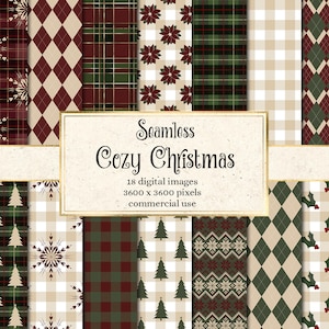 Cozy Christmas Digital Paper Set – Seamless Plaid & Festive Patterns (Digital Download)