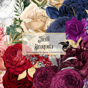167 bloemenboeketten illustraties, digitale instant download geschilderd aquarel bloem png versieringen rozenboeketten, gouden glitter rozen