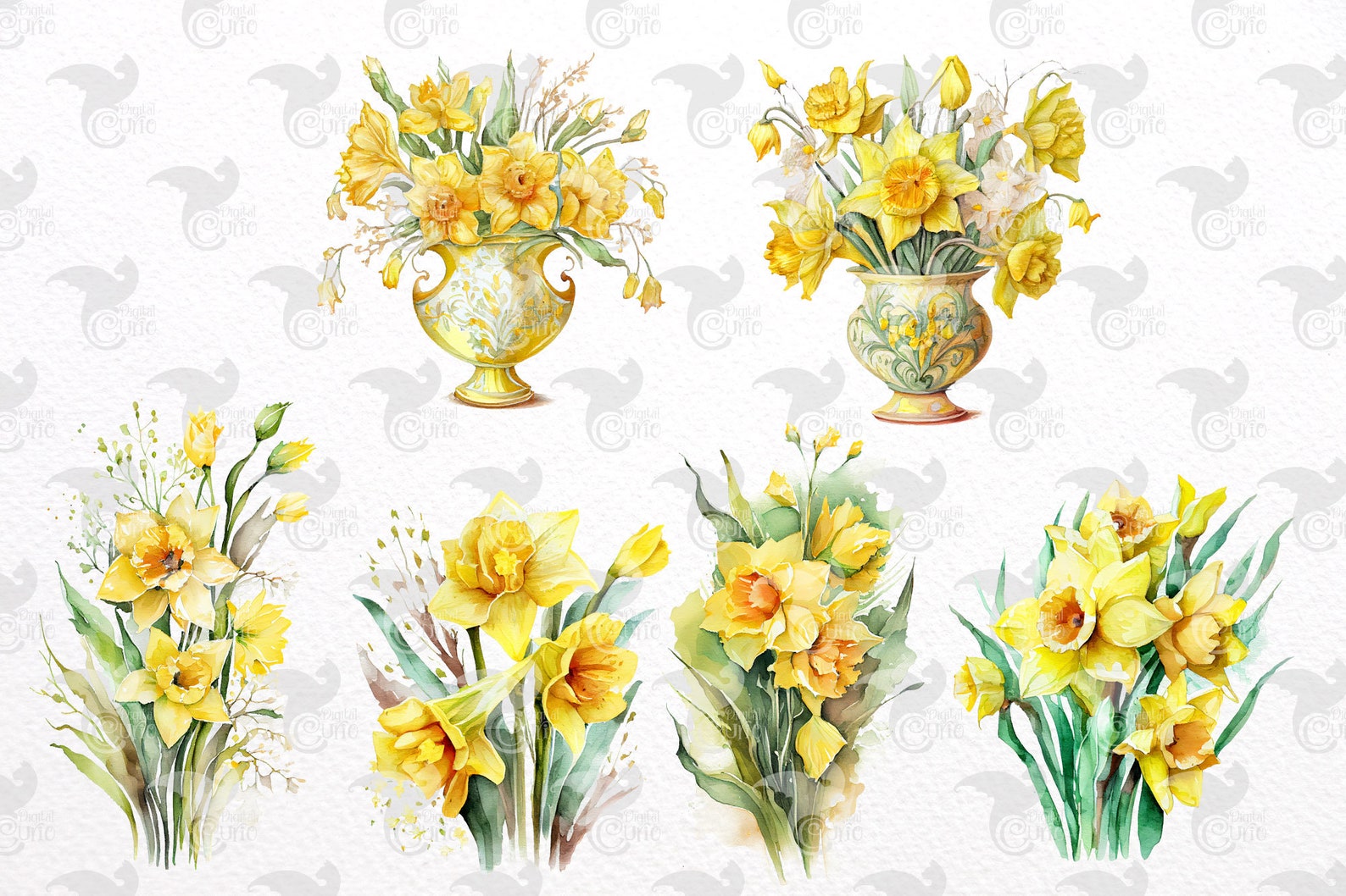 Watercolor Daffodil Clipart - Spring Flowers in PNG Format Instant ...