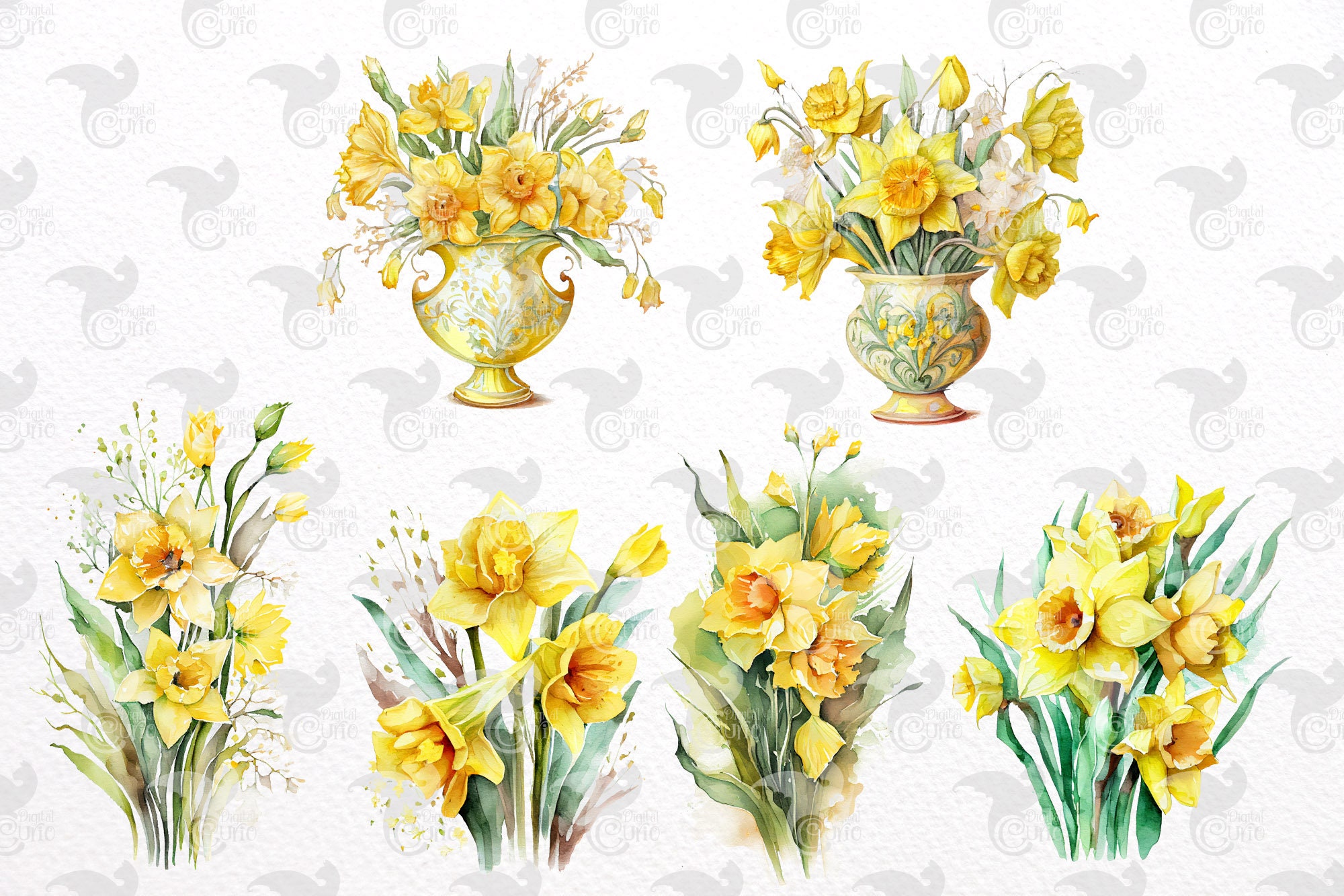 Watercolor Daffodil Clipart - Spring Flowers in PNG Format Instant ...