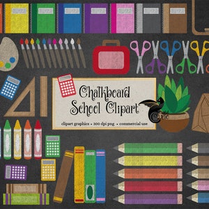 Chalkboard School Clipart - Back to School Clipart, School clip art, Chalk stationery, teaching, teachers, art supplies Instant Download