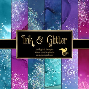 Ink and Glitter Digital Paper, Printable Scrapbook Paper With Holo ...