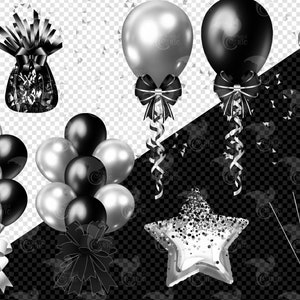 Silver New Years Balloons Clip Art - Digital New Year Party Celebration