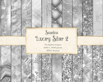 Luxury Silver Digital Paper 2, seamless silver textures, silver glitter backgrounds, silver foil and sequins, commercial instant download