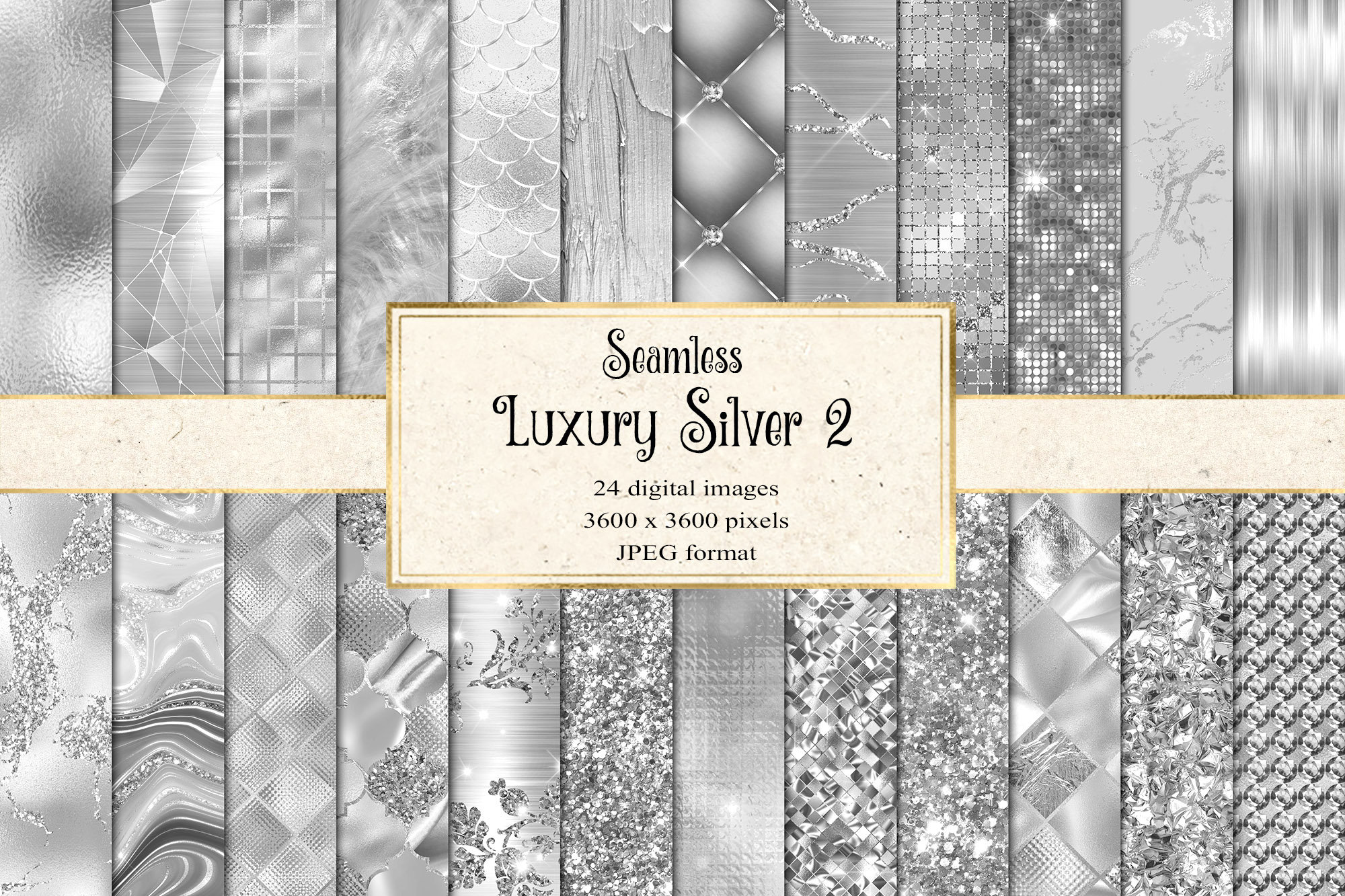Silver Textures Digital Paper, Glitter Backgrounds (digital Download ...