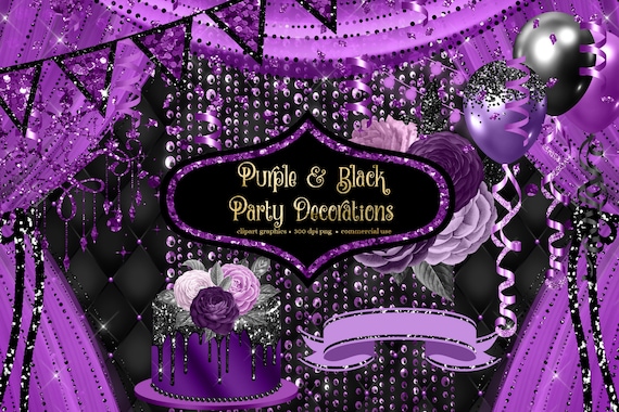 Black and Purple Party Decorations Clip Art With Frames and | Etsy