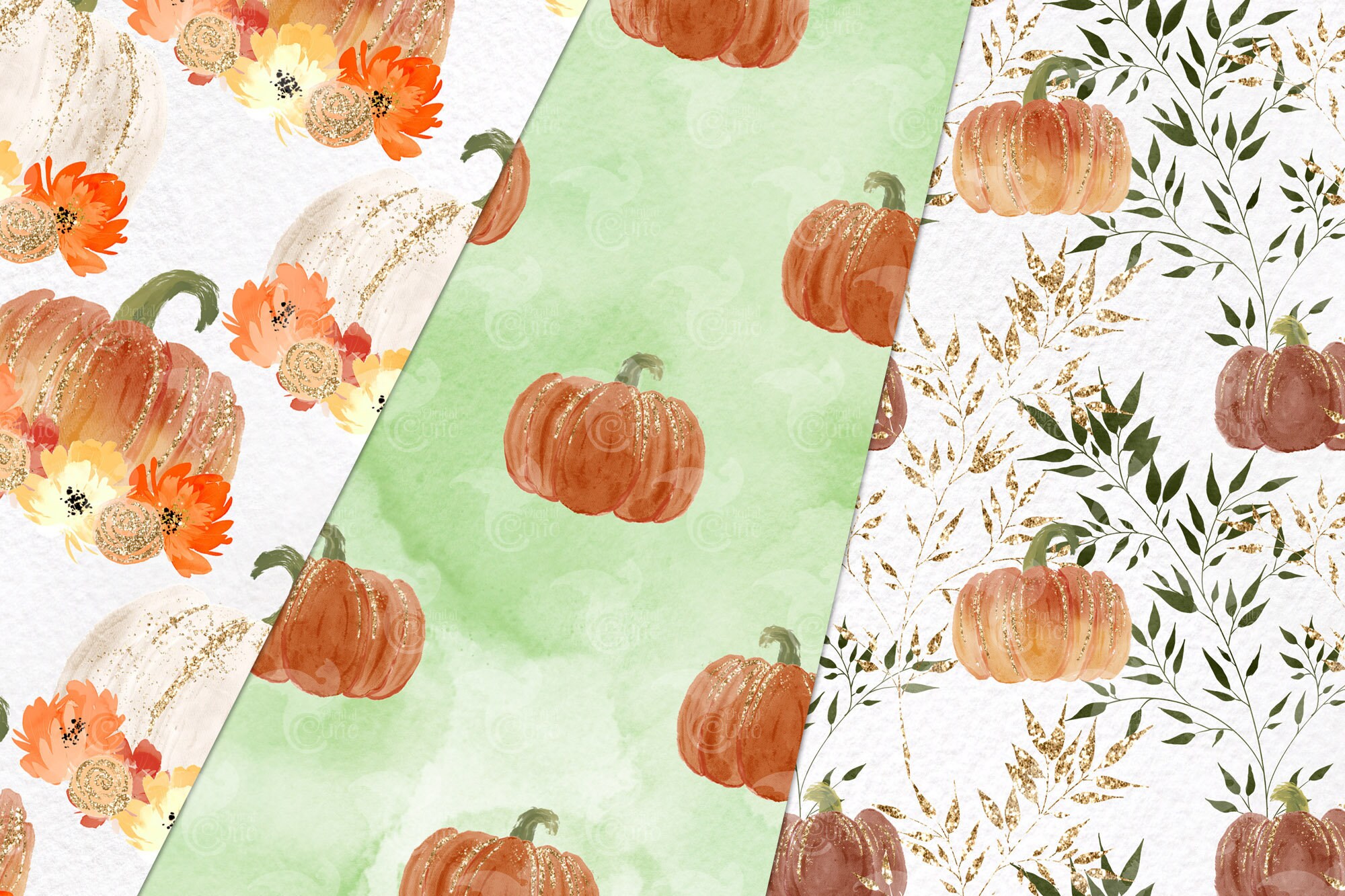Watercolor Pumpkin Digital Paper, Seamless Fall Patterns (digital ...