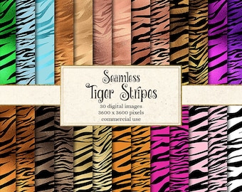 Tiger Stripes Digital Paper, seamless tiger patterns, safari gold tiger skin backgrounds, tiger stripe pattern, silver tiger, pink and black