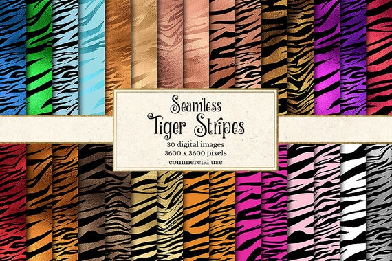 Tiger Stripes Digital Paper, Seamless Tiger Patterns, Safari Gold