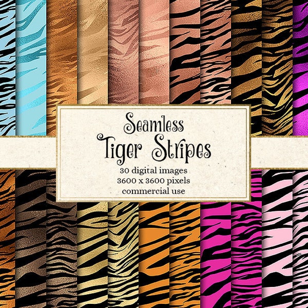 Tiger Stripes Digital Paper, seamless tiger patterns, safari gold tiger skin backgrounds, tiger stripe pattern, silver tiger, pink and black