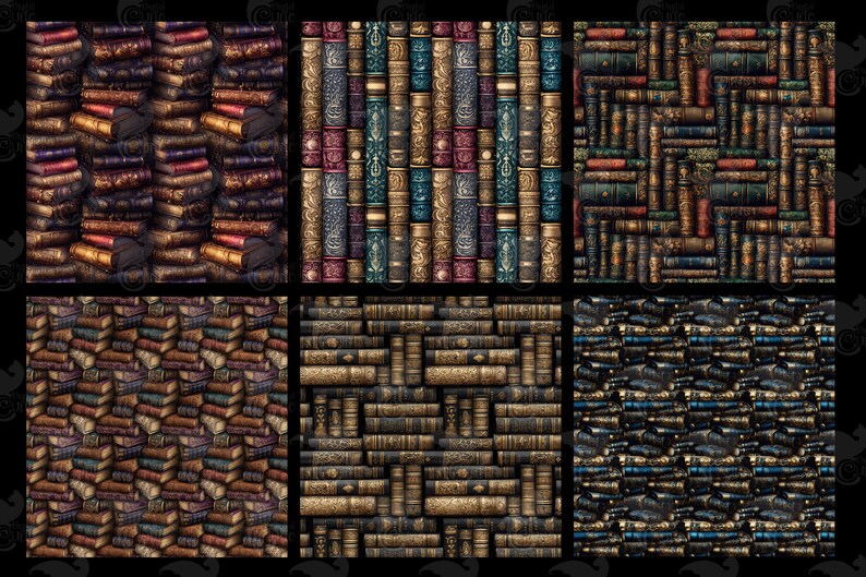 Book Pattern Texture Fantasy Books Digital Paper, Seamless Grimoire Book Textures Printable ...