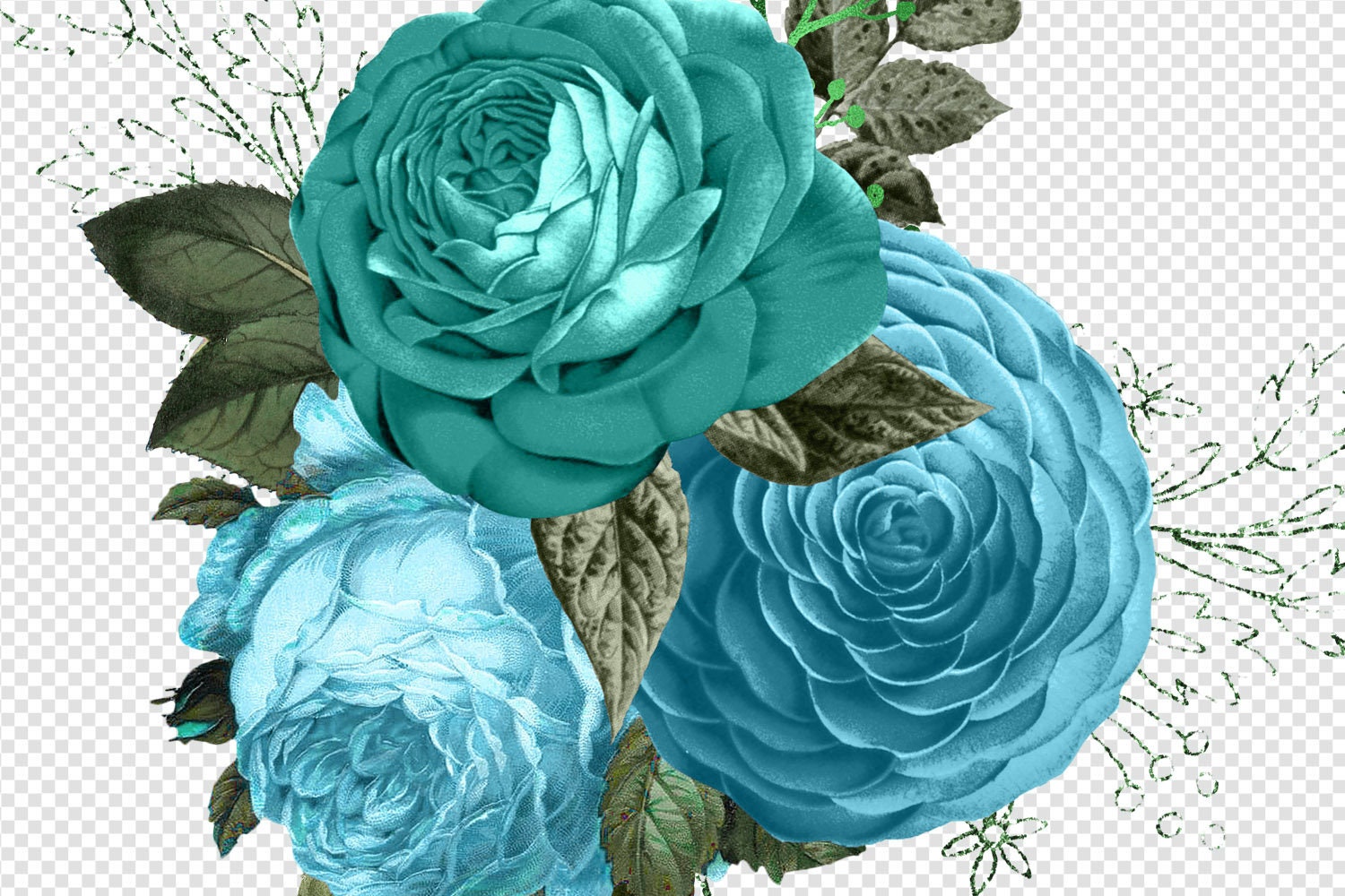 Turquoise Bouquets Floral Clip Art Digital Instant Download | Etsy