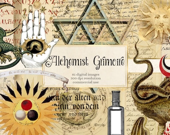 Alchemist Grimoire Digital Scrapbook Kit, Book of Shadows printable clipart witch graphics illustrations digital paper junk journal