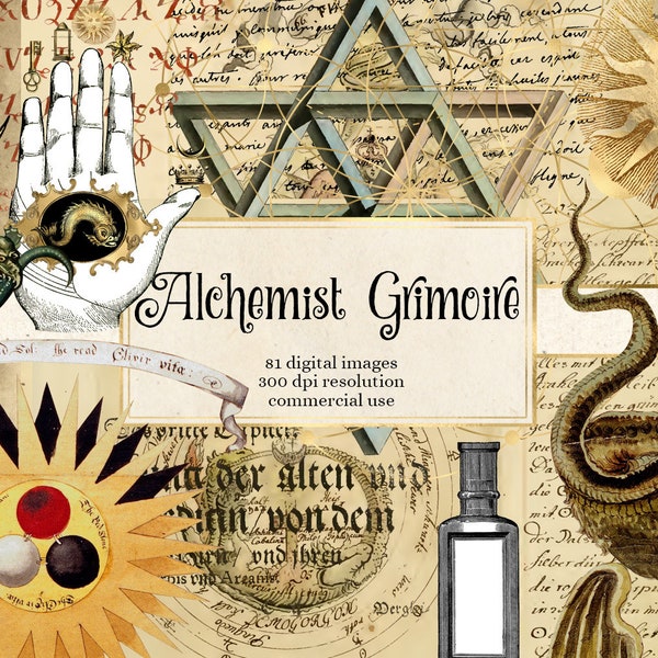 Alchemist Grimoire Digital Scrapbook Kit, Book of Shadows printable clipart witch graphics illustrations digital paper junk journal